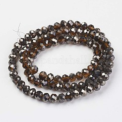 電気メッキ透明ガラスビーズ連売り  半黒メッキ  多面カット  ロンデル  シエナ  4x3mm  穴：0.4mm  約109~113個/連  38~39cm&nbsp;EGLA-A034-T4mm-P16