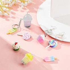 食品サンプルのキーホルダー作りキット  アクリル＆レジン＆ポリマークレイペンダントを含む  アイアンスプリットキーリング＆スプリットリング  ミックスカラー  ペンダント：8pcs / bag&nbsp;DIY-SC0018-32