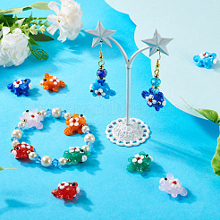 6個 6色 手作りランプワーク バンピービーズ連売り  花と金魚  ミックスカラー  16.5~17.5x20.5~23x10~12mm  穴：1.6~2mm  1pc /カラー&nbsp;LAMP-TA0001-45