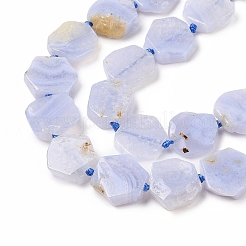 天然石ブルーレースアゲートビーズ連売り  六角  14~16x13~15.5x3~5.5mm  穴：1mm  約26個/連  15.75インチ（40cm）&nbsp;G-NH0001-E01-01