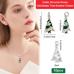 クリスマステーマ 真鍮キュービックジルコニアペンダント 10個  エナメルと丸カン付き  クリスマスツリー  プラチナ  18.5x11x3mm  穴：3mm&nbsp;ZIRC-BBC0003-04P