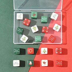 クリスマスプリント不透明アクリルビーズ20個  キューブ  14x14x14mm  穴：3.5mm&nbsp;OACR-FS0002-53B