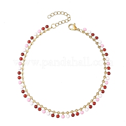 304ステンレススチール製エナメル加工フラットラウンドタッセルアンクレット（女性用）  18KGP本金メッキ  ミックスカラー  9-1/8インチ（230mm）&nbsp;AJEW-AN00871