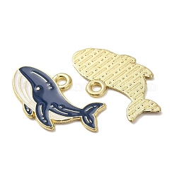 オーシャンアロイエナメルペンダント  ゴールドカラー  クジラのチャーム  14x26x1mm  穴：2mm&nbsp;X-ENAM-B041-01E