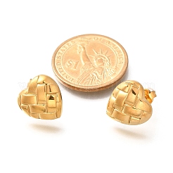 304ステンレススチールスタッドピアス  編まれた心  18KGP本金メッキ  15x15mm&nbsp;EJEW-R012-06G