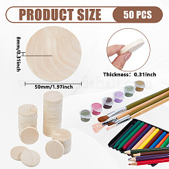 未完成の木製のフラットラウンドい切り抜き  ウッドクラフト用品  アンティークホワイト  50x8mm&nbsp;WOOD-WH0050-042D