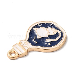 合金エナメルチャーム  ゴールドカラー  猫のチャーム付きボトル  プルシアンブルー  30x18.5x2mm  穴：2mm&nbsp;ENAM-Q447-02G