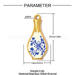 プリントされた304ステンレス鋼にエナメル加工を施したペンダント  イオンプレーティング（ip）  花柄のチャームが付いた花瓶  鏡面研磨仕上げ  藤紫色  18KGP本金メッキ  27x13mm  穴：2mm&nbsp;SA-OY002-95G