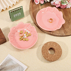 リング用蝶結び磁器ジュエリー収納ディスプレイトレイ2個  ネックレス  イヤリング  鮭色  12.8x12.9x2.8cm&nbsp;AJEW-GL0003-48A