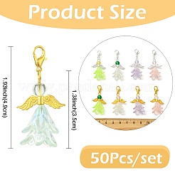 30個 6スタイル アクリルペンダントデコレーション  天使  合金製カニカン付き  ミックスカラー  49mm  5個/カラー&nbsp;HJEW-FS00073