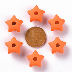 アクリルビーズ  ラバー加工スタイル  片穴  スター  ダークオレンジ  16x17x11mm  穴：3.5mm&nbsp;LS-OACR-S039-01-84