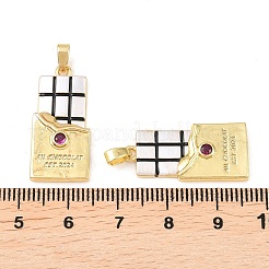 真鍮パヴェキュービックジルコニアエナメルペンダント  チョコレートチャーム  18KGP本金メッキ  濃いピンク  25.5x12x3mm  穴：5.5x2.5mm&nbsp;KK-G549-03G