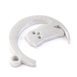 変色しない304ステンレススチールチャーム  レーザー切断  ハロウィン用  フクロウと月  ステンレス鋼色  12x9x1.1mm  穴：1mm&nbsp;STAS-O142-40P