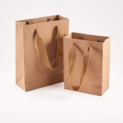 クラフト紙袋ギフトショッピングバッグ  ナイロンコードハンドル付き  長方形  バリーウッド  16x12x5.7cm&nbsp;AJEW-PH0016-50