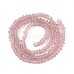 曇った透明ガラスビーズ連売り  三角形  淡いバイオレットレッド  3~3.5x4~4.5x4~4.5mm  穴：0.8mm  約121~131個/連  14.37~15.35インチ（36.5~39cm）&nbsp;LS-GLAA-N016-4mm-25
