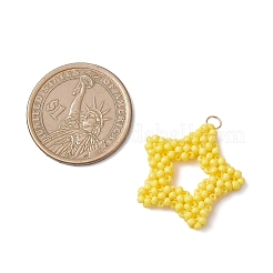 ガラスシードビーズの星型ペンダント  304ステンレススチール製丸カン付き  18KGP本金メッキ  きいろ  26x27x5mm  穴：3mm&nbsp;PALLOY-MZ01116