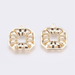真鍮チャーム  長持ちメッキ  正方形  ニッケルフリー  18KGP本金メッキ  26.5x23x3mm  穴：1.8mm&nbsp;KK-I622-45G-B-NF