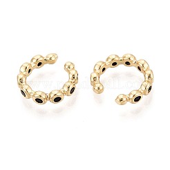 ブラス パヴェ キュービックジルコニア カフ ピアス  C字型  18KGP本金メッキ  ブラック  12.5~13x13~13.5x3mm&nbsp;EJEW-T049-03A-G