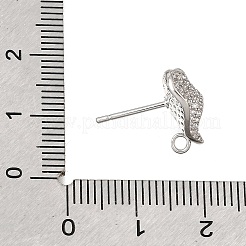 真鍮製マイクロパヴェキュービックジルコニアスタッドピアス金具（ループ付き）  ハート  プラチナ  12x12mm  穴：1.6mm  ピン：0.8mm&nbsp;CU-CBA1682-02P