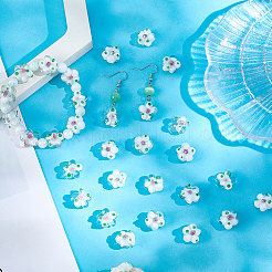 40個の手作りランプワークビーズ  バンピー  花  ホワイト  13.5~14x14.5~15x7~8mm  穴：1.4mm&nbsp;LAMP-PA0001-11A
