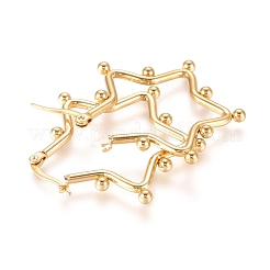304ステンレススチールフープピアス  低刺激性のイヤリング  丸いビーズで  スター  ゴールドカラー  34.5x37.5x3mm  ピン：0.5x0.9mm&nbsp;EJEW-E258-03G
