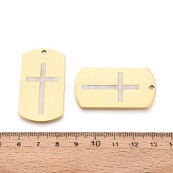 宗教 304 ステンレススチール＆エナメル 長方形ペンダント  クロスチャーム  イオンプレーティング（ip）  18KGP本金メッキ  43.8x24x1.8mm  穴：2.5mm&nbsp;STAS-T073-13G