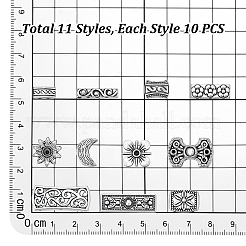 110個 11スタイル チベットスタイル 合金マルチ連リンク  カドミウムフリー＆鉛フリー  混合図形  アンティークシルバー  5~27x4~12x4~5mm  10個/スタイル&nbsp;TIBE-PH0002-59