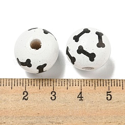 プリントウッドヨーロピアンビーズ  骨模様の丸い  ホワイト  15.5~16mm  穴：4~4.5mm&nbsp;WOOD-G022-04A