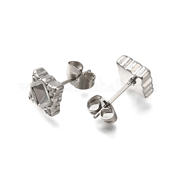 304ステンレススチール製菱形スタッドピアス（女性用）  ステンレス鋼色  7x7mm  トレイ：3x4mm&nbsp;EJEW-M028-06S