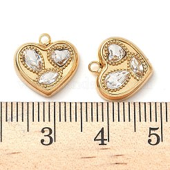 304ステンレススチールハートペンダント  ラインストーン付き  イオンプレーティング（ip）  クリスタル  12.5x12.5x3mm  穴：1.2mm&nbsp;STAS-H483-37G-01