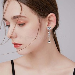 エナメル チェッカーボード ハート & ツイスト & キューブ ダングル スタッド イヤリング ラインストーン付き  女性のための真鍮タッセル ドロップ イヤリング  プラチナ  48.5x12.3mm  ピン：0.9mm&nbsp;JE1033A