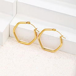201ステンレスフープピアス  六角  女性のための  18KGP本金メッキ  30x28mm&nbsp;WW8824