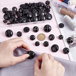 60種類のスタイルのプラスチックシャンクボタン4個  半円  1穴  ブラック  15~25x9.5~13.5mm  穴：3.5mm  15個/スタイル&nbsp;BUTT-HY0001-19C