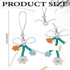 プラスチックビーズ携帯ストラップ1個  蝶結び/花  レッドオレンジ  115mm&nbsp;HJEW-LP0001-34A