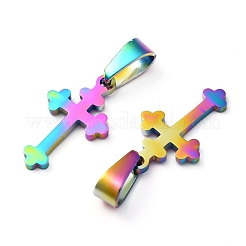 イオンプレーティング（IP）304ステンレスペンダント  クロス  虹色  19x11.5x1.2mm  穴：3.5x7mm&nbsp;STAS-Z018-07MC