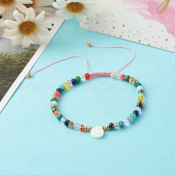 ママと娘のための電気メッキガラスナイロン糸編みビーズブレスレット  ナチュラルシェルビーズ付き  笑顔  ピンク  内径：2.01~3.07インチ（51~78mm）  1.69~2.64インチ（43~67mm）  2個/セット&nbsp;BJEW-JB06359-04