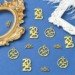 12 個 3 スタイルラックメッキ合金ペンダント  2025 数字チャーム  カドミウムフリー＆鉛フリー  ニッケル電気メッキ  混合図形  9~28x16.5~22x1.5~2mm  穴：1.6~2mm  4個/スタイル&nbsp;FIND-YW0006-95