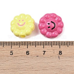 不透明なアクリルエナメルビーズ  笑顔とヒマワリ  ミックスカラー  15x8.5mm  穴：3mm&nbsp;OACR-I029-04