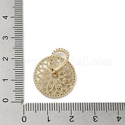 真鍮マイクロパヴェクリアキュービックジルコニアペンダント  長持ちメッキ  花付きフラットラウンド  ゴールドカラー  18.5x1.5mm  穴：10x5.5mm&nbsp;KK-M275-36G