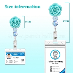 花の樹脂製引き込み式バッジリール  カードホルダー  アクリルビーズで  看護師のために格納式のIDバッジホルダー  シアン  120x35mm&nbsp;PW-WG48381-04