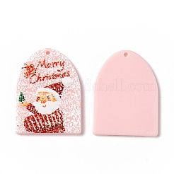 クリスマス半透明プリント アクリル ペンダント  サンタクロースとアーチ  ピンク  38x28x2.5mm  穴：1.4mm&nbsp;SACR-G019-B03