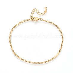 女性用真鍮カーブチェーンブレスレット  ニッケルフリー  長持ちメッキ  18KGP本金メッキ  7-1/8インチ（18cm）&nbsp;BJEW-N032-08D-G