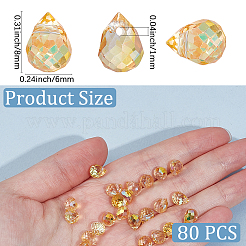 80個の電気メッキガラスビーズ  ティアドロップ  多面カット  ゴールド  8x6mm  穴：1mm&nbsp;EGLA-PA0001-43B