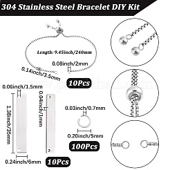 304ステンレススチール製スライダーブレスレットのDIYキット  304ステンレススチール製スライダーブレスレット10個とコネクターチャーム[1]個、オープン丸カン100個が含まれます。  ステンレス鋼色  240mm&nbsp;DIY-BBC0003-17