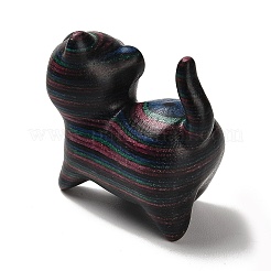 木製の猫の形の置物  プラスチックの目で  ホームデスクトップ装飾用  ブラック  38x19x41mm&nbsp;DJEW-D011-01A