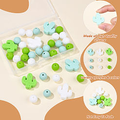 サボテン/丸型シリコンビーズ  グリーン  12~25x12~23x8~12mm  穴：2mm  36個/セット&nbsp;SIL-YW0001-50C