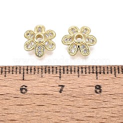 真鍮製マイクロパヴェクリアキュービックジルコニアビーズキャップ  花  18KGP本金メッキ  10x9x3.5mm  穴：1.5mm&nbsp;KK-Q071-08G-02