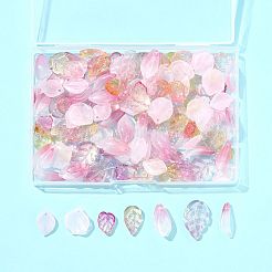 120 個 8 スタイルのガラスペンダント  葉のチャーム  ミックスカラー  13.5~23.5x8~15x3~6mm  穴：1.2~1.5mm  15個/スタイル&nbsp;GLAA-FS0002-38