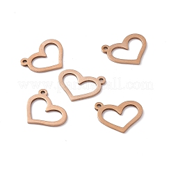 PVD真空メッキ201ステンレススチールペンダント  ハートチャーム  ローズゴールド  14x16.5x1mm  穴：1.4mm&nbsp;STAS-J401-LD019