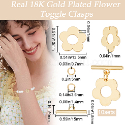 10 個真鍮マンテル  長持ちメッキ  花  20個のオープン丸カン付き  18KGP本金メッキ  花：13x13.5x1mm  穴：1mm  バー：15x4x1.5mm  穴：1.4mm&nbsp;KK-BBC0013-28